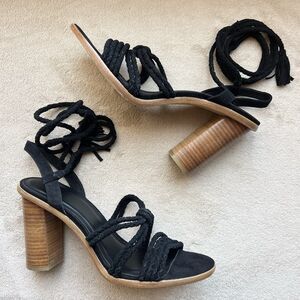Joie Banji Black Suede Block Heel Sandal Women EU 39.5 US 8.5 - 9 Braided Straps
